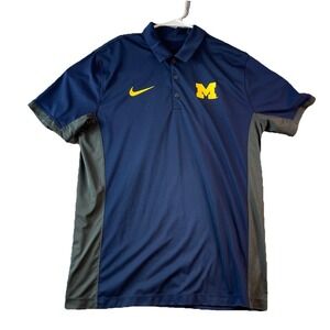 Michigan State Nike Polo Shirt Large Navy Blue Yellow Logo Dri Fit Performance